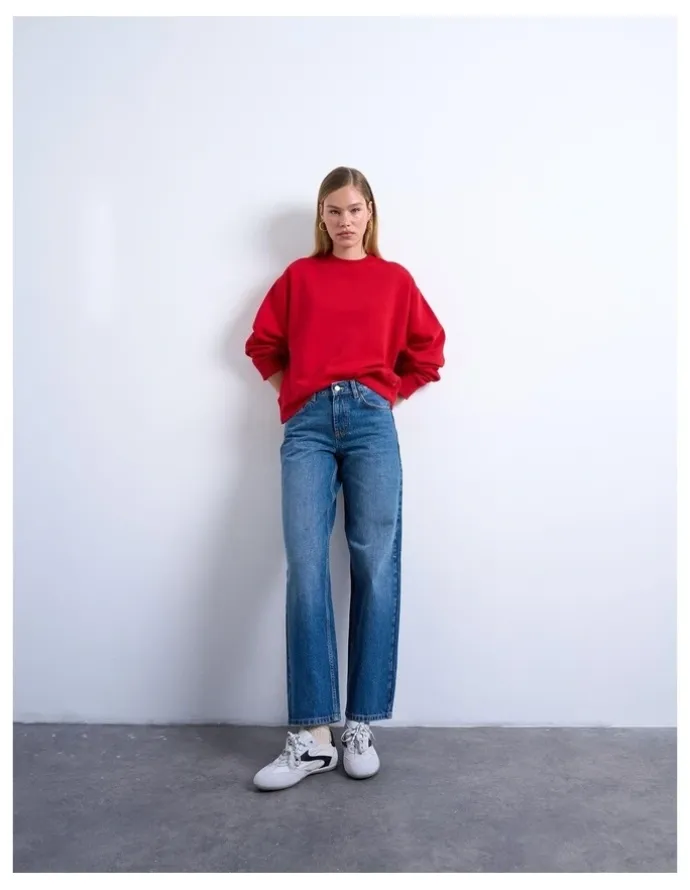 TOPSHOP Cinch Low Rise Wide Leg Jeans in Blue