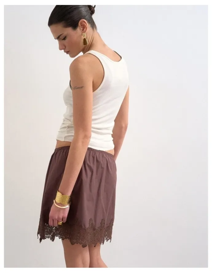 TOPSHOP Lani Lace Mini Skirt in Brown