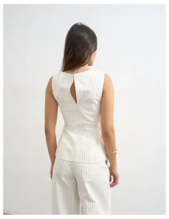 TOPSHOP PARA STRIPED HIGH NECK TOP