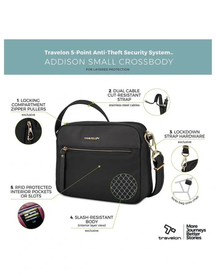 Travelon Addison Anti-Theft Small Crossbody Bag in Black