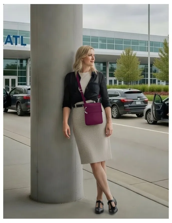 Travelon Classic Anti-Theft Slim Double Zip Crossbody Bag in Midnight