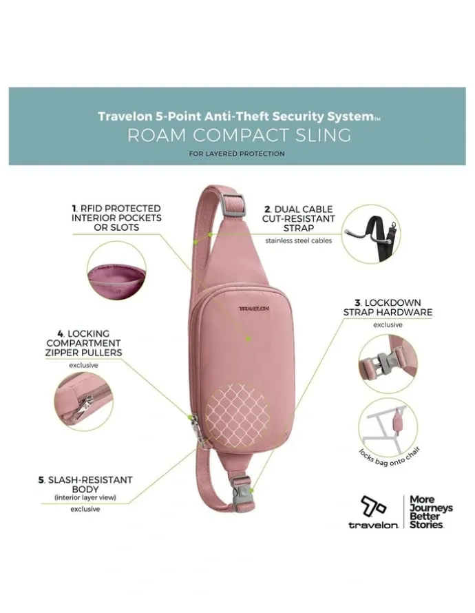 Travelon Roam Anti-Theft Compact Sling Bag in Desert Pink