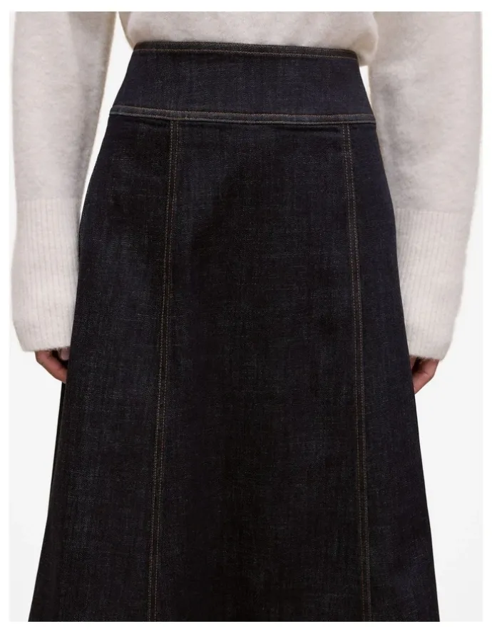 Trenery Australian Cotton Blend Denim Panelled Skirt in Rinse Wash
