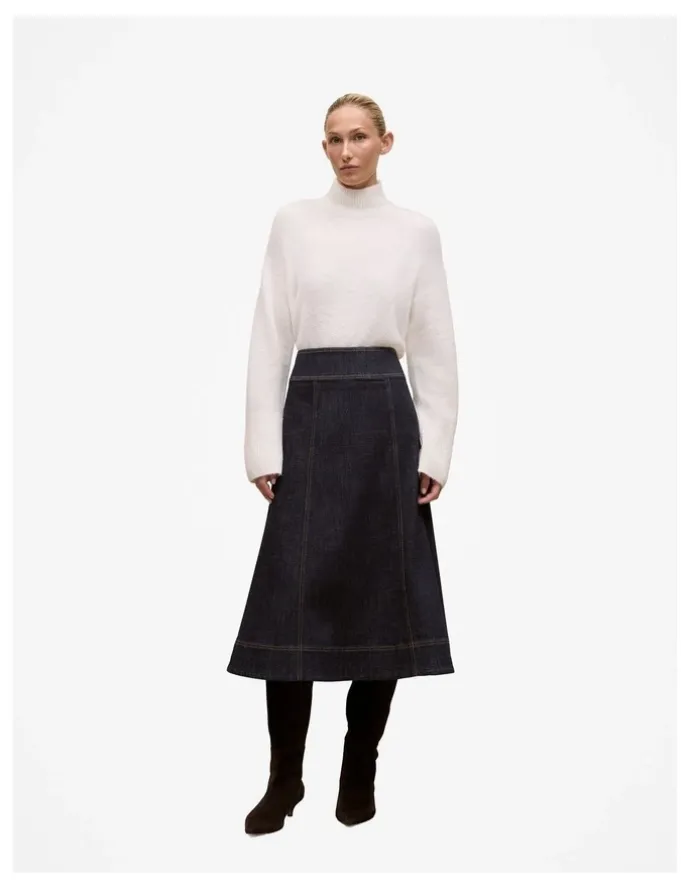Trenery Australian Cotton Blend Denim Panelled Skirt in Rinse Wash