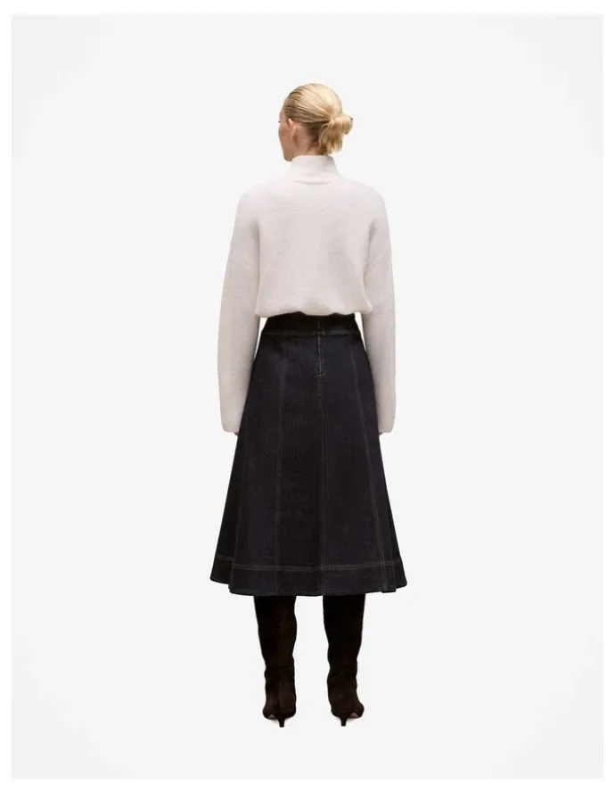 Trenery Australian Cotton Blend Denim Panelled Skirt in Rinse Wash