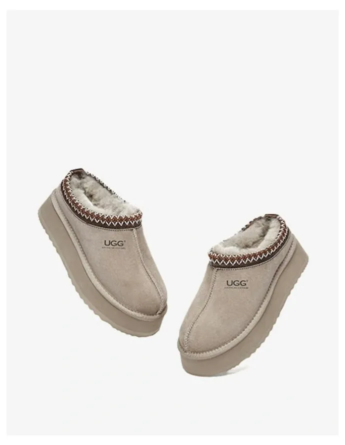 UGG Australian Shepherd Ventus Cow Suede Platform Slippers in Brown