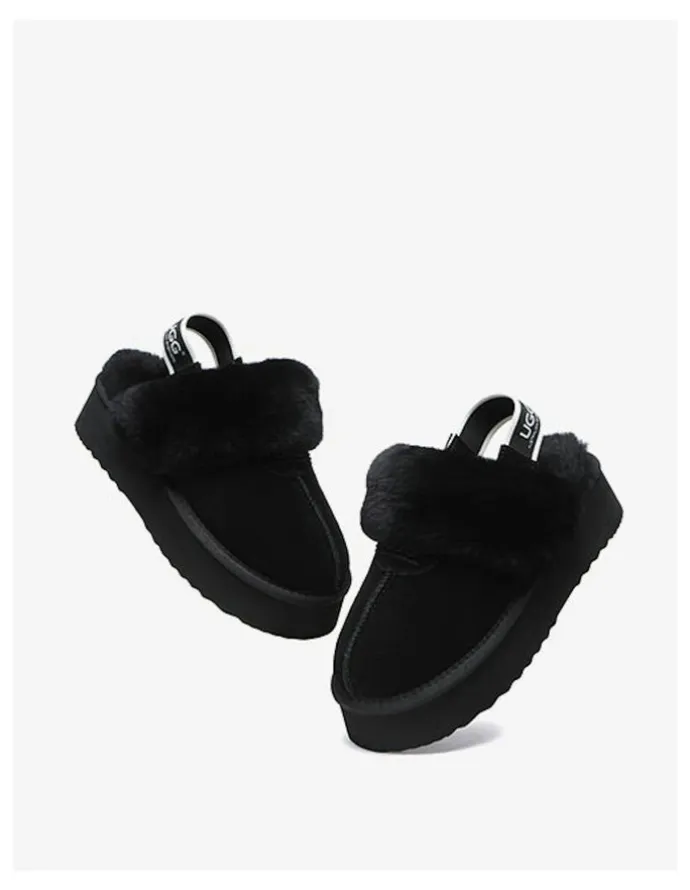 UGG Australian Shepherd Waffle Cow Suede Platform Slippers in Black