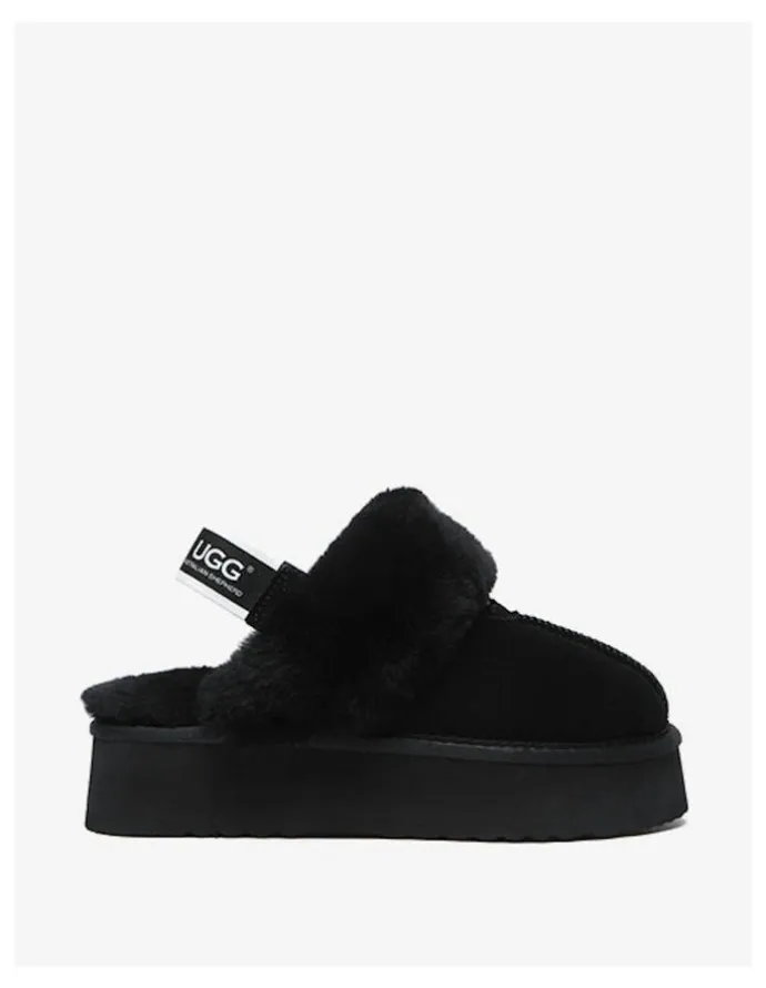 UGG Australian Shepherd Waffle Cow Suede Platform Slippers in Black