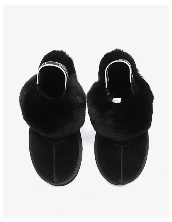 UGG Australian Shepherd Waffle Cow Suede Platform Slippers in Black