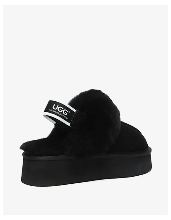UGG Australian Shepherd Waffle Cow Suede Platform Slippers in Black