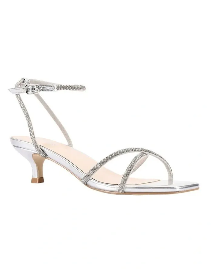 Verali Ally Kitten Heel Sandals in Silver
