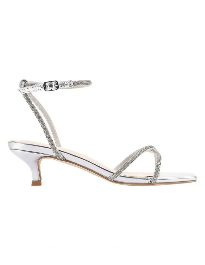 Verali Ally Kitten Heel Sandals in Silver