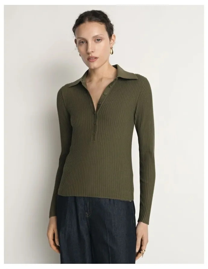 Veronika Maine Cotton Silk Ribbed Polo