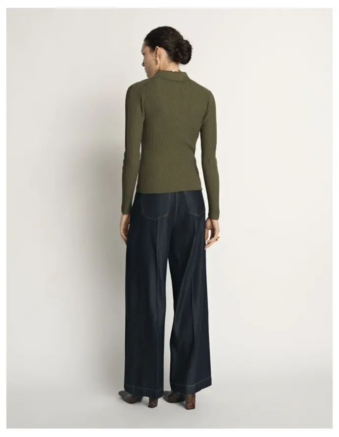 Veronika Maine Cotton Silk Ribbed Polo