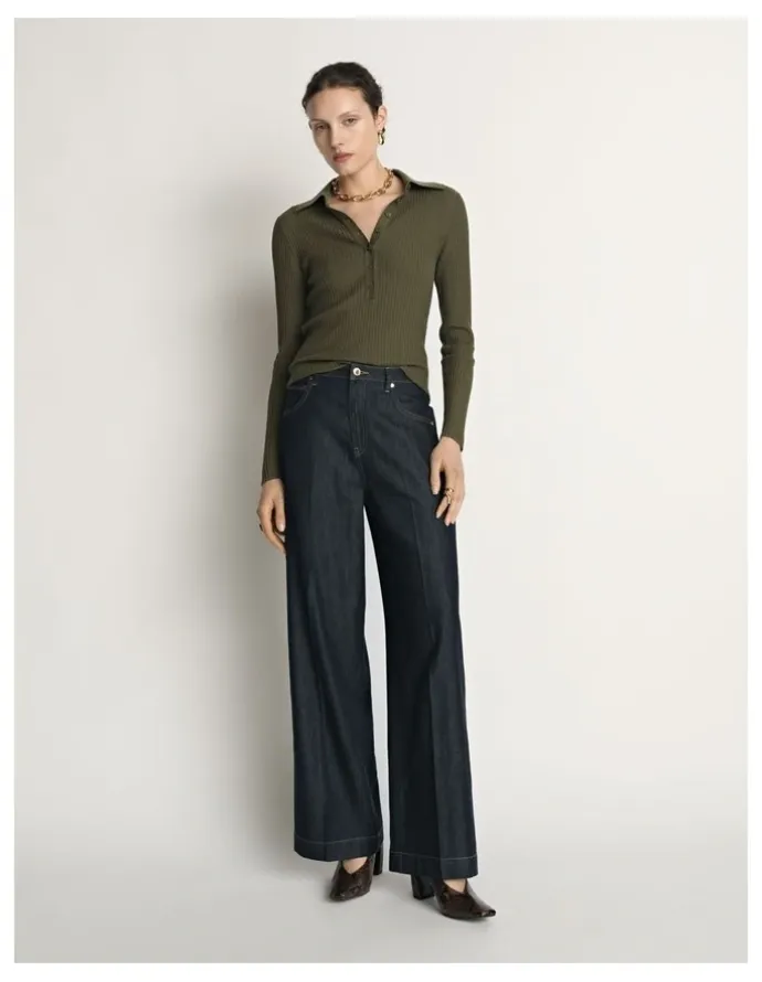Veronika Maine Cotton Silk Ribbed Polo