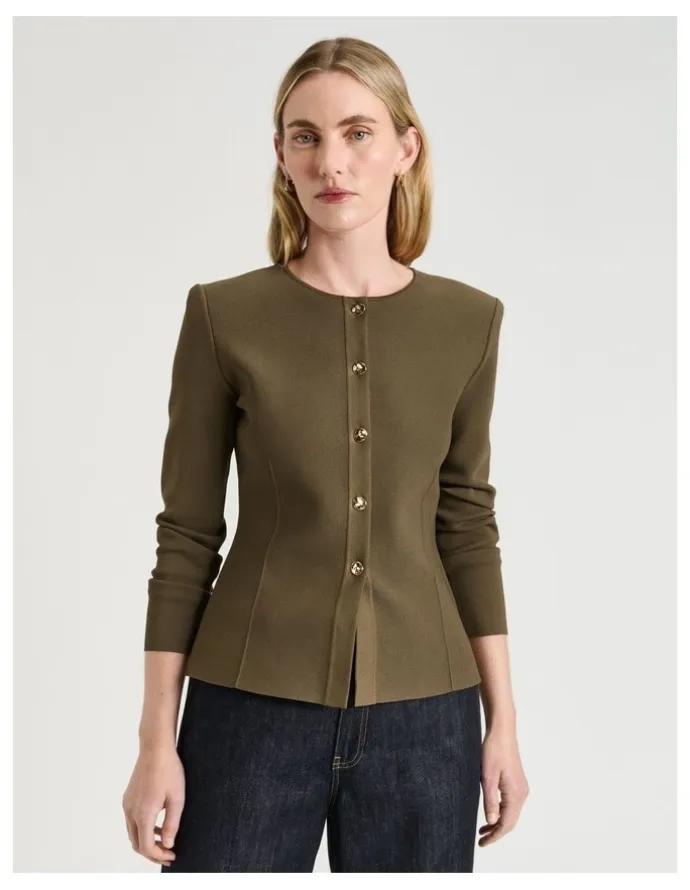 Veronika Maine Milano Round Neck Jacket in Green