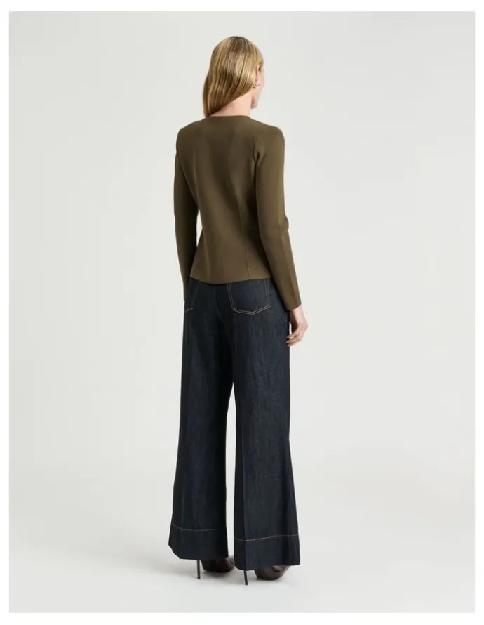 Veronika Maine Milano Round Neck Jacket in Green