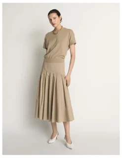 Veronika Maine Stretch Cotton Pleat Midi Skirt