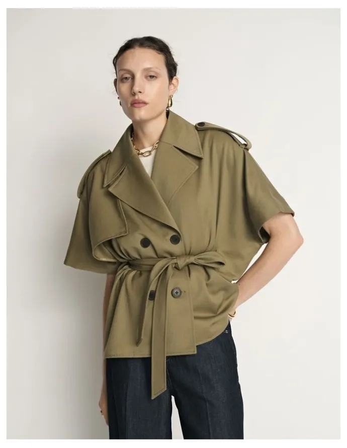 Veronika Maine Wool Cropped Cape Trench