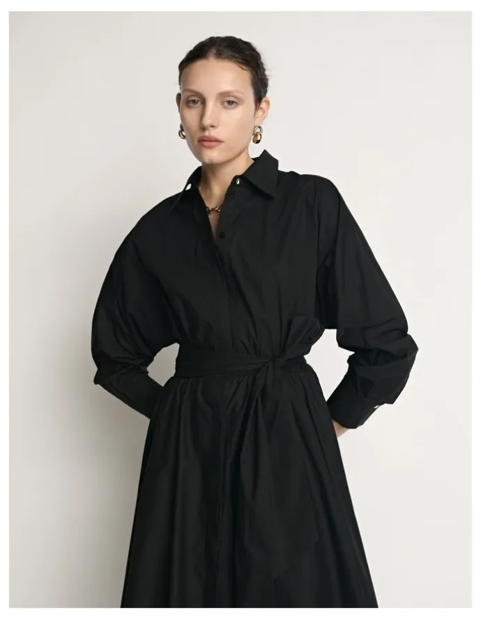 Veronika Maine Cotton Tie Belt Shirtdress