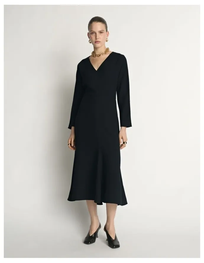 Veronika Maine Double Weave V Neck Midi Dress