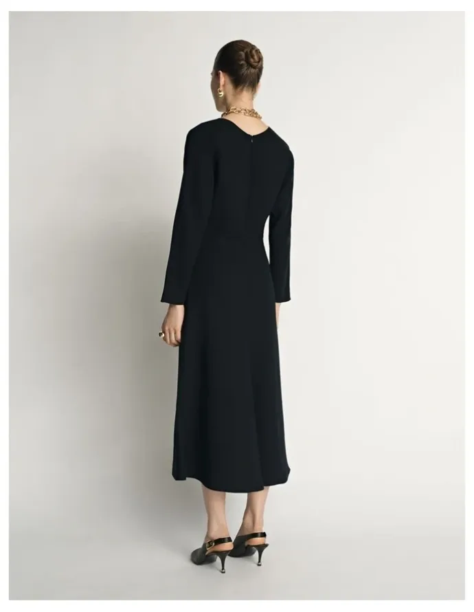 Veronika Maine Double Weave V Neck Midi Dress
