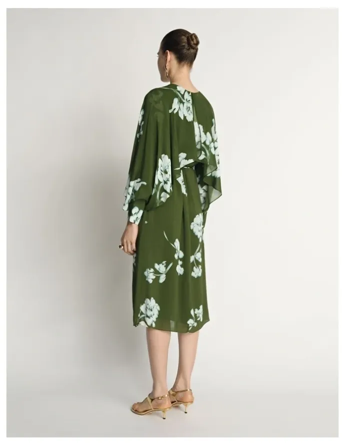 Veronika Maine Stamp Floral Georgette Midi Dress