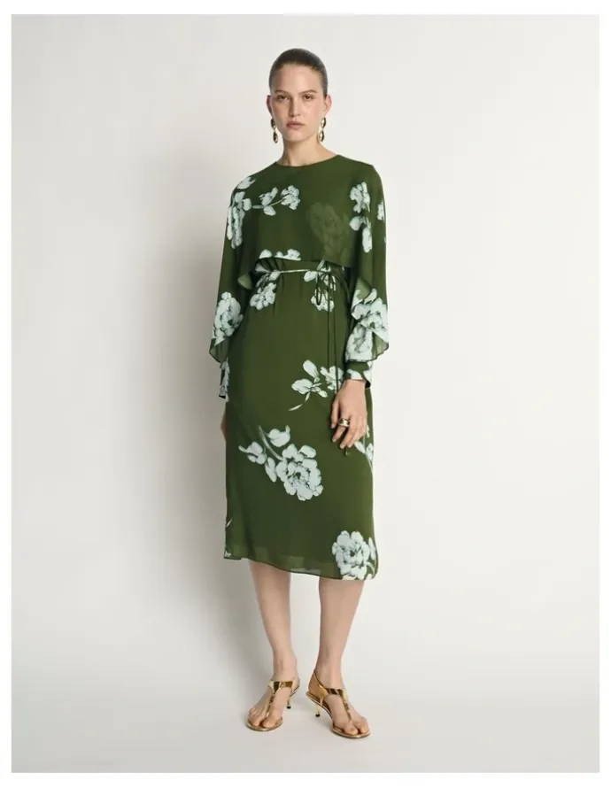 Veronika Maine Stamp Floral Georgette Midi Dress