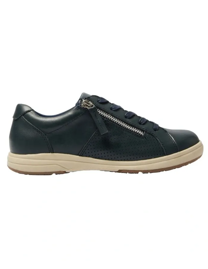 Wide Steps Normandy Sneakers in Navy Leather