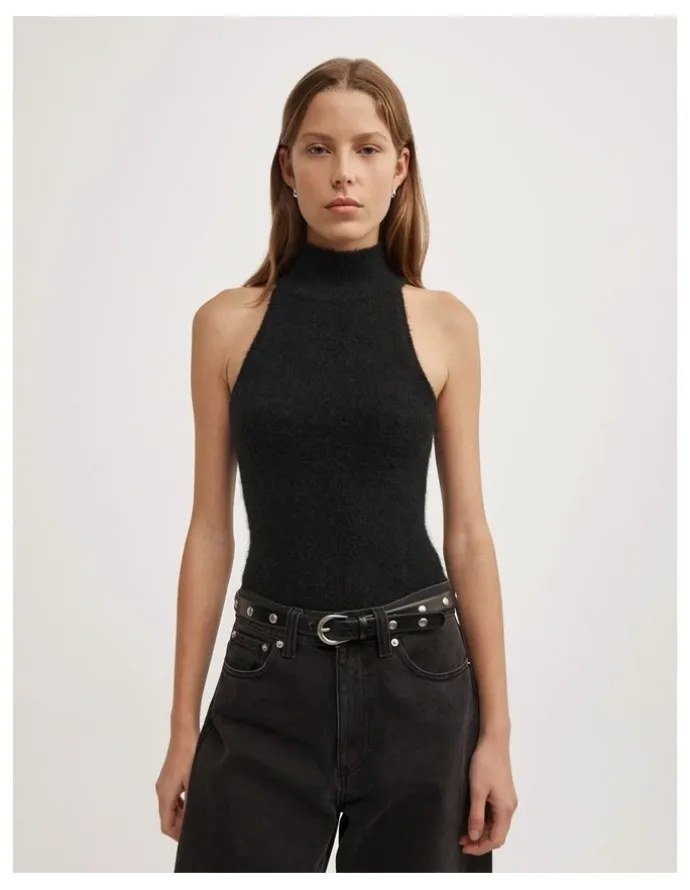 Witchery Fluffy High Neck Tank in Black
