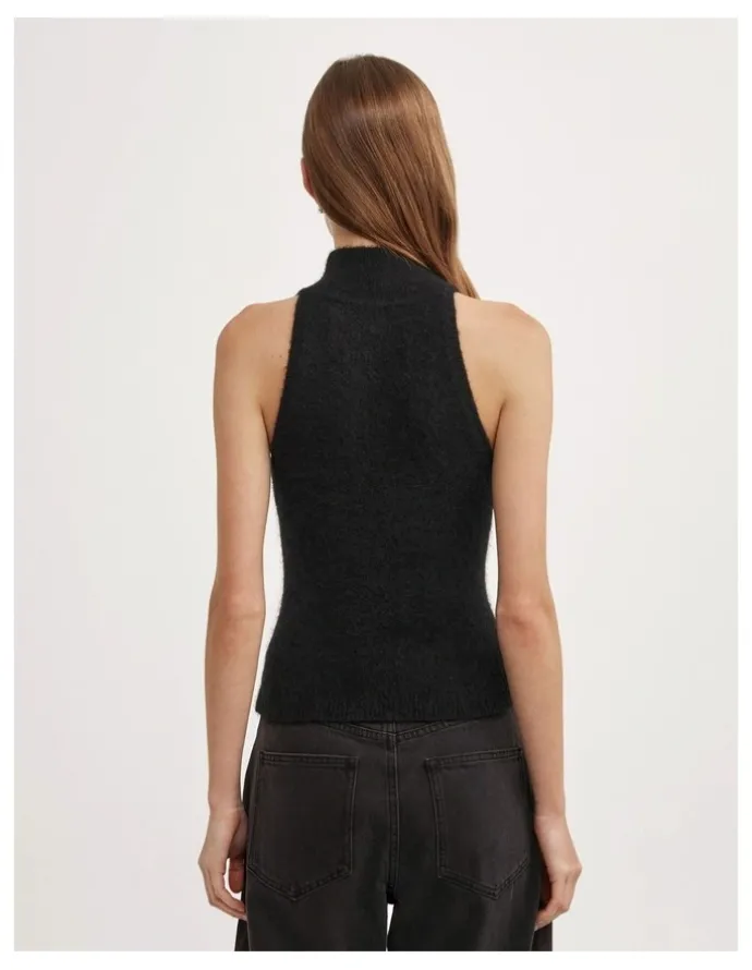 Witchery Fluffy High Neck Tank in Black