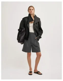 Witchery Funnel Neck Trench Coat in Black