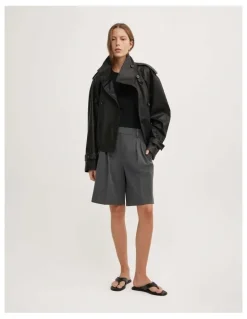 Witchery Funnel Neck Trench Coat in Black