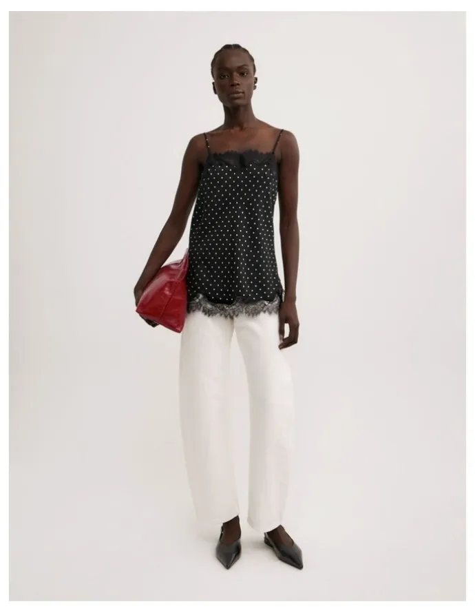 Witchery Lace Border Camisole in Black Polka Dot