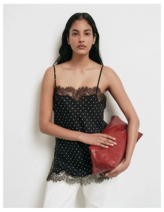 Witchery Lace Border Camisole in Black Polka Dot