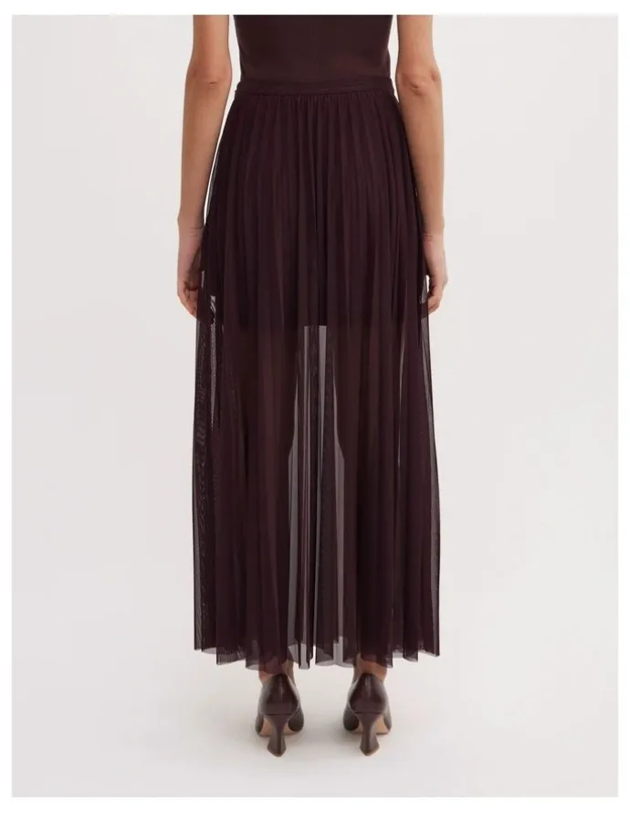 Witchery Pleated Mesh Skirt in Aubergine