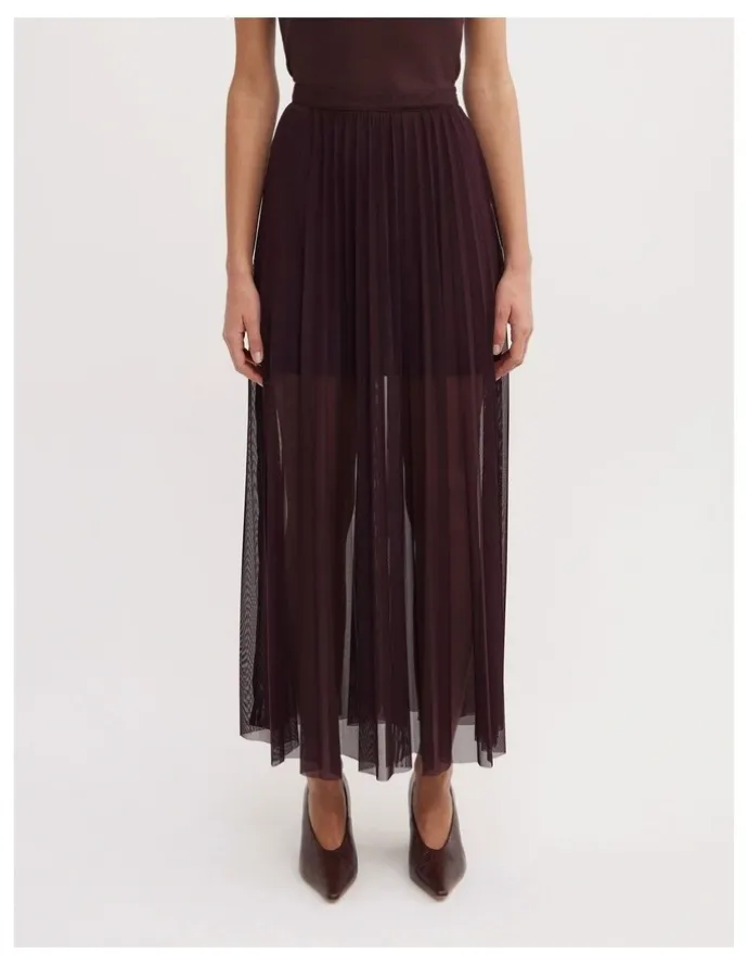 Witchery Pleated Mesh Skirt in Aubergine