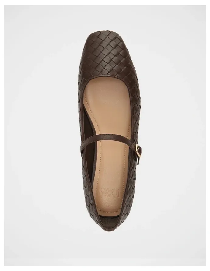Wittner Annie Woven Leather Flat in Chocolate